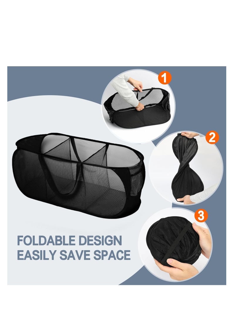 TYCOM Pop Up Laundry Mesh Hamper Basket Storage Solution Compact Bin Mesh Collapsible Bag Laundry Hamper Collapsible Laundry Basket Black Triple Compartment.  - Image 3