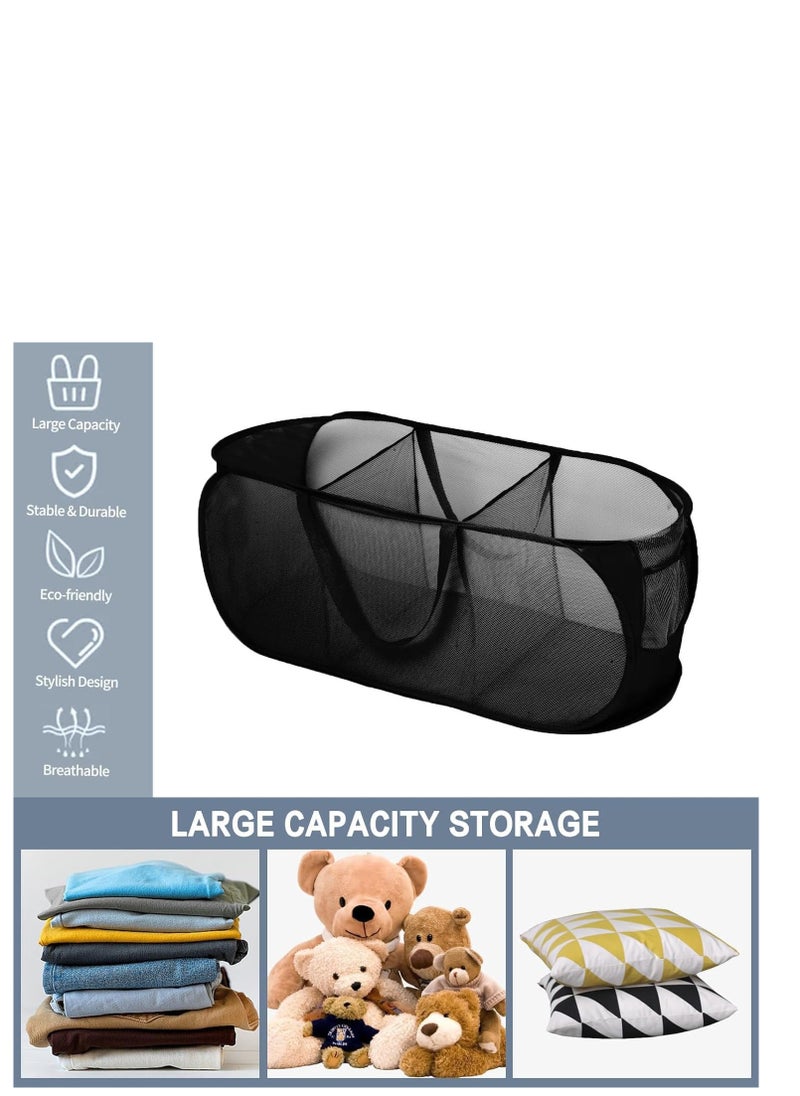 TYCOM Pop Up Laundry Mesh Hamper Basket Storage Solution Compact Bin Mesh Collapsible Bag Laundry Hamper Collapsible Laundry Basket Black Triple Compartment.  - Image 4