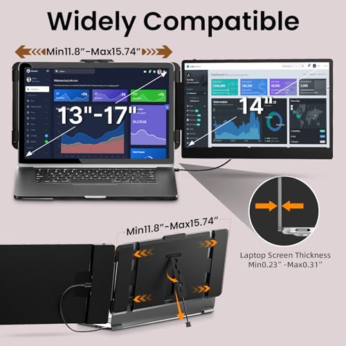 Royy Laptop Screen Extender - 14" FHD 1080P IPS Portable Computer Monitor for Laptops, Dual Screen Travel Monitor for Laptops 13-17" with USB-C/HDMI Port, Plug & Play for Windows/Mac/Android/Switch/PS - Image 4