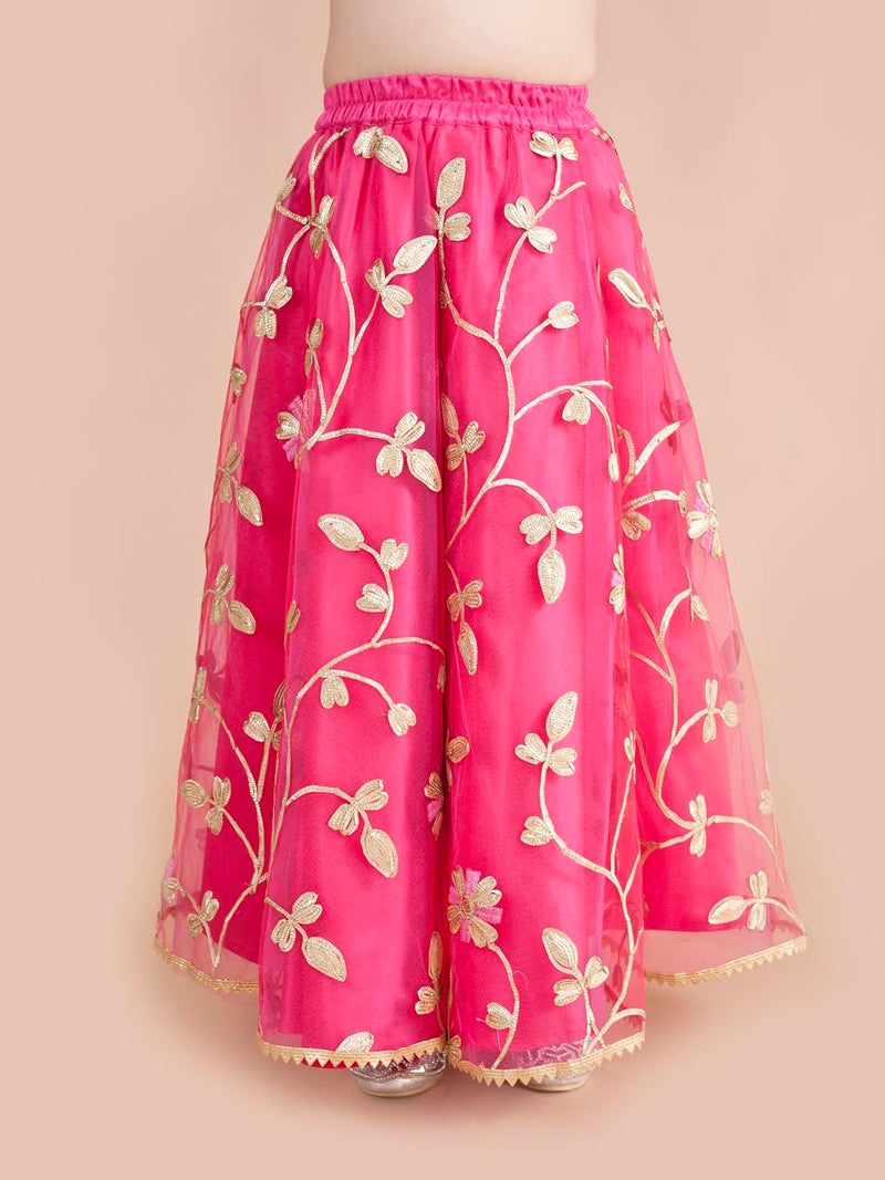Pspeaches Girls Fuchsia Gold-Toned Embellished Ready To Wear Lehenga Blouse With Dupatta - Image 3