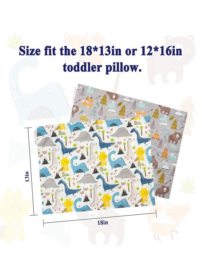 ALVABABY Toddler Pillowcases 2 Pack Organic Cotton Kids Pillow Cover Fit 13"x 18" or 12"x16" Envelope for Girl Boy Sleepy Travel Dinosaur Bear - Image 3