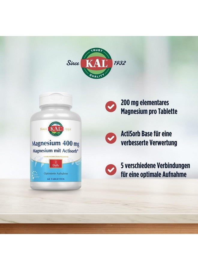 KAL 400 Mg Magnesium Tablets, Actisorb, 60 Count - Image 3