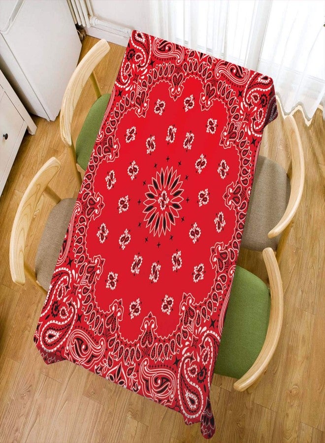 Mugod Western Paisley Tablecloth Bandana Seamless Pattern with Red and White Ornaments Decorative Dining Room Kitchen Rectangular Table Cover 60 X 84 Inches - Image 2
