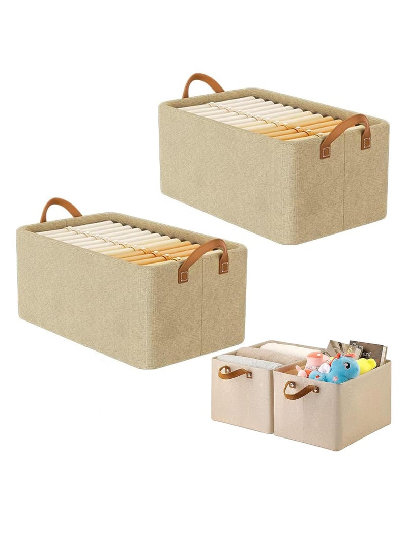 Beauenty 2PCS Foldable Closet Storage Box, Storage Bins Organizer with Handle,Closet Storage Bins with Handles, Closet Shelf Organizer and Storage, Cloth Storage Bins for Organizing (Beige) - Image 1