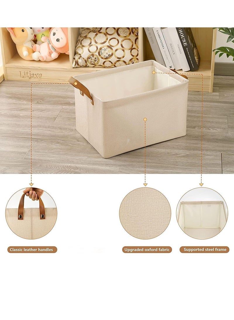 Beauenty 2PCS Foldable Closet Storage Box, Storage Bins Organizer with Handle,Closet Storage Bins with Handles, Closet Shelf Organizer and Storage, Cloth Storage Bins for Organizing (Beige) - Image 3