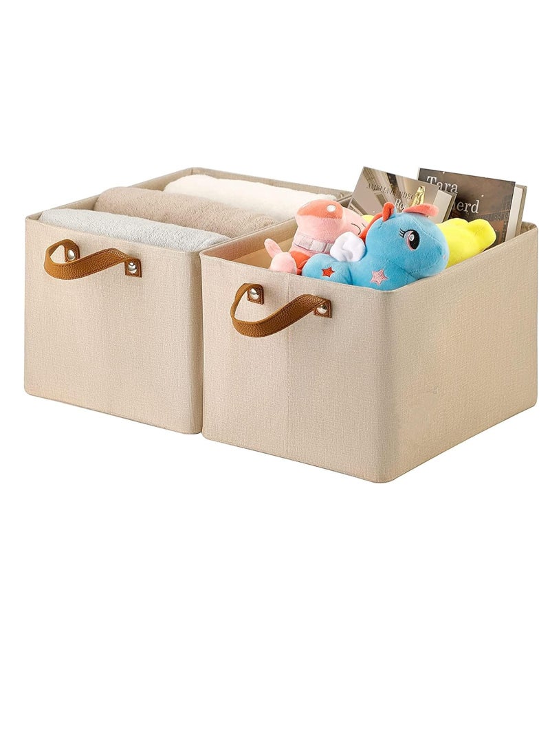 Beauenty 2PCS Foldable Closet Storage Box, Storage Bins Organizer with Handle,Closet Storage Bins with Handles, Closet Shelf Organizer and Storage, Cloth Storage Bins for Organizing (Beige) - Image 5