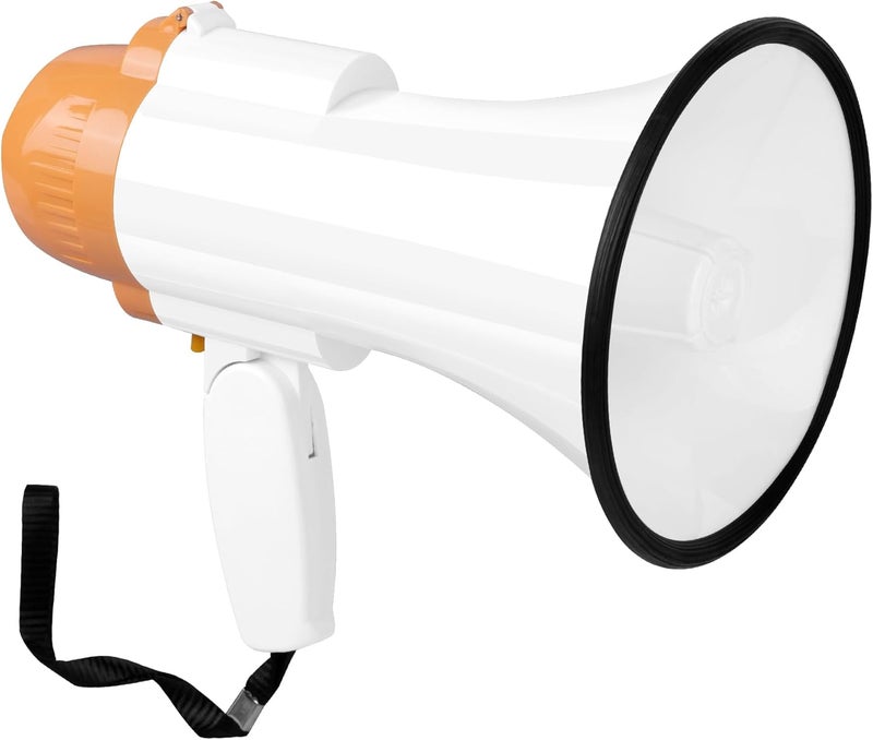 Loudmore 30 Watt Power Portable Megaphone Bullhorn Speaker Voice, Siren/Alarm and 240S Recording with Volume Control and Strap (White Orange) - Image 1