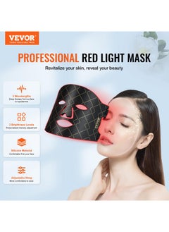 VEVOR VEVOR Red Light Face Mask, LED Face Mask with 3 Wavelengths and 3 Intensity Levels, Soft Silicone Facial Skin Care Device for Skin Health, Anti Aging Wrinkles, Portable for Travel and Home Use  - Image 2