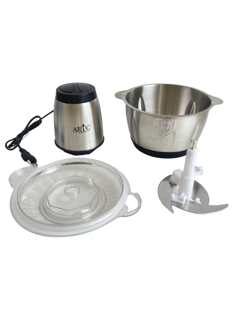 ARTC Multifunctional Meat Grinder Stainless 2L Vegetable Crusher for Meat, Vegetables, Fruits and Nuts, Stainless Steel Bowl and 4 Sharp Blades 220V 250W  - Image 2