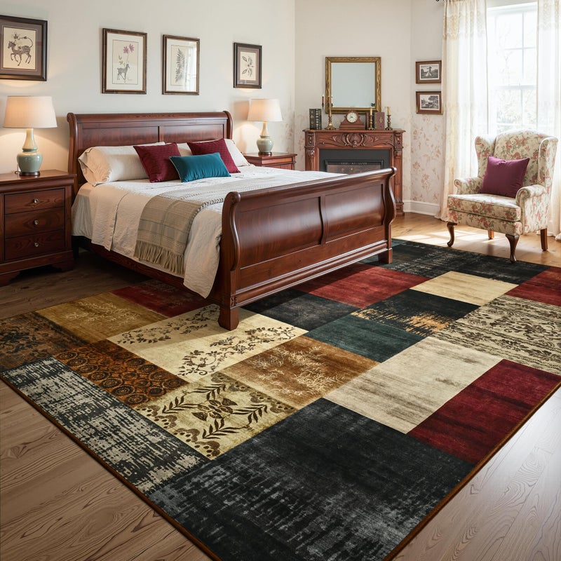 Tepook Modern Area Rug for Living Room, 8x10 Geometric Large Rugs for Bedroom, Washable Patchwork Rug Indoor Non-Slip Throw Carpets for Dining Room Office Farmhouse Home Decor, Multi - Image 3