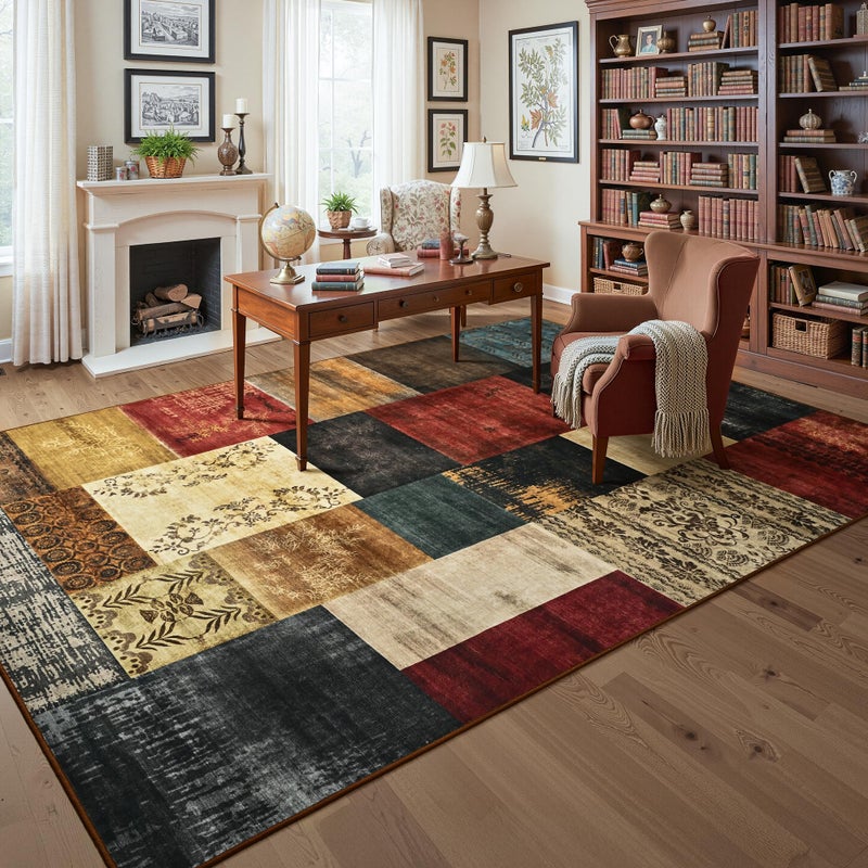 Tepook Modern Area Rug for Living Room, 8x10 Geometric Large Rugs for Bedroom, Washable Patchwork Rug Indoor Non-Slip Throw Carpets for Dining Room Office Farmhouse Home Decor, Multi - Image 4