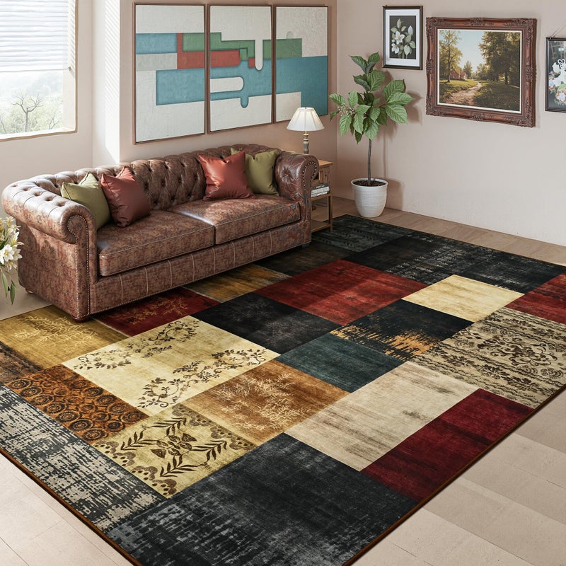 Tepook Modern Area Rug for Living Room, 8x10 Geometric Large Rugs for Bedroom, Washable Patchwork Rug Indoor Non-Slip Throw Carpets for Dining Room Office Farmhouse Home Decor, Multi - Image 2