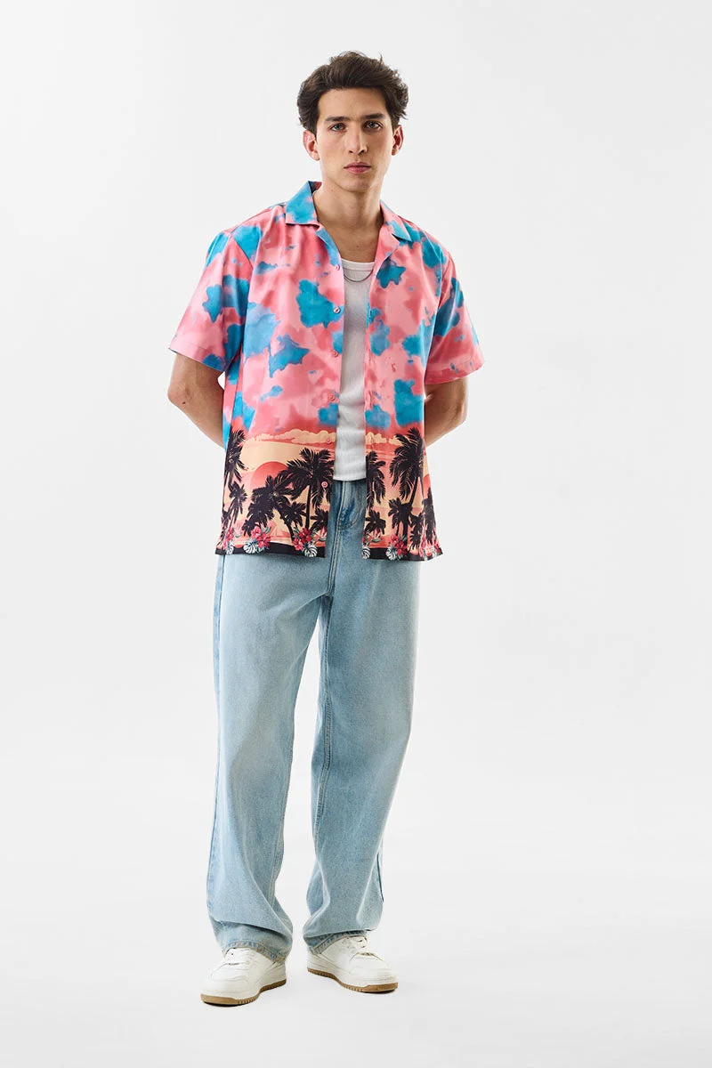 SNITCH قميص وردي بقصة مستقيمة بتصميم تجريدي