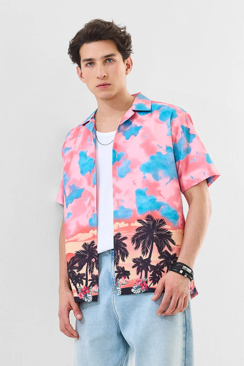 SNITCH قميص وردي بقصة مستقيمة بتصميم تجريدي