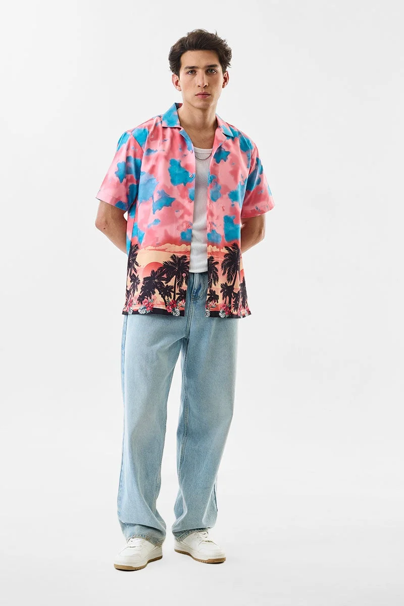 سنيتش قميص وردي بقصة مستقيمة بتصميم تجريدي