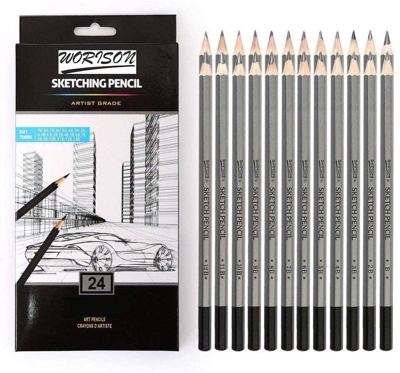 Worison worison Fine Art Drawing&Sketching Pencils-24Pcs,Black  - Image 2