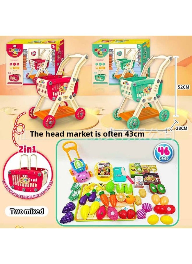 Generic - Children's Simulation Shopping Cart Play House Toy Vegetable And Fruit Cutting Large Capacity Trolley Toy Two-in-one-Color:46PCS-self-loading Shopping Cart With Cuttable Vegetables And Fruits + Play House Tableware + Mini Bear Shopping Cart (shopping Basket Can Be Split-YH161042 - Image 1