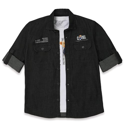 CAVIO Boys Black Denim Casual Shirt with T-Shirt - Image 3