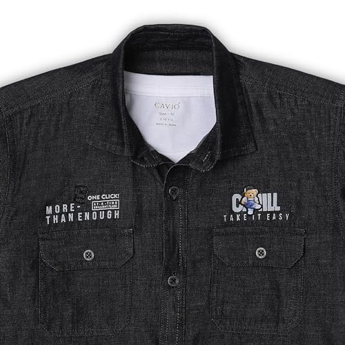CAVIO Boys Black Denim Casual Shirt with T-Shirt - Image 5