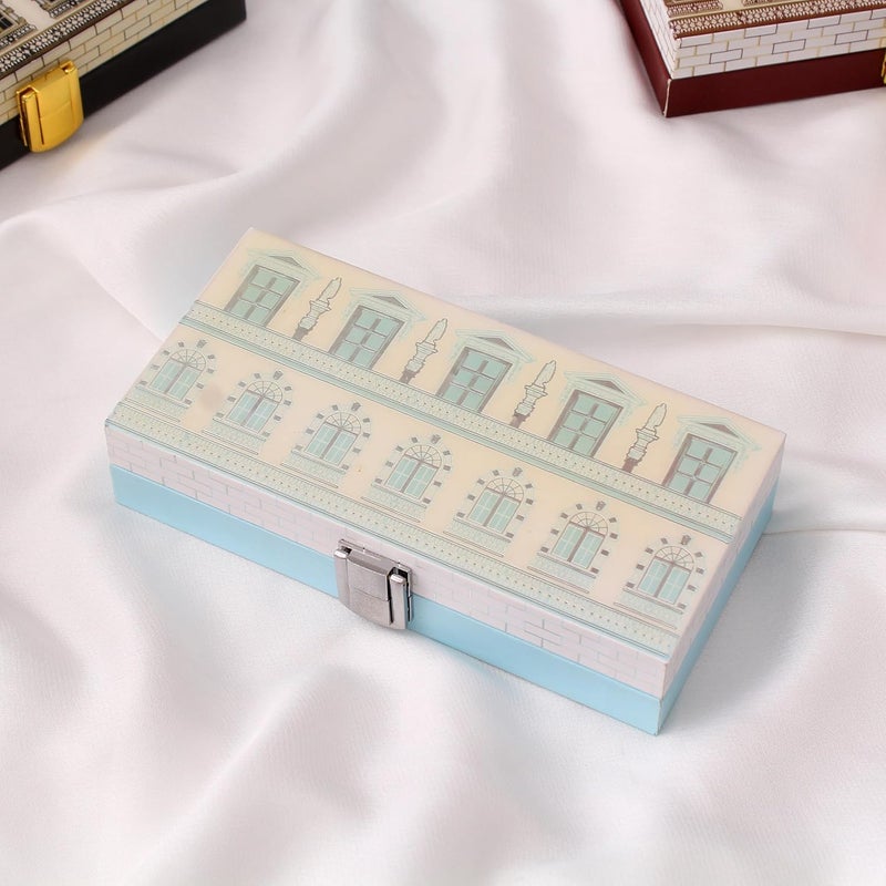 IZZHAAR Roman MDF Wood Cash Box, Multipurpose Printed Jewellery Storage Box, Decorative Envelope for Gaddi, Perfect for Shagun Envelopes, Wedding Gifts, and Special Occasions (Light Blue) - Image 1