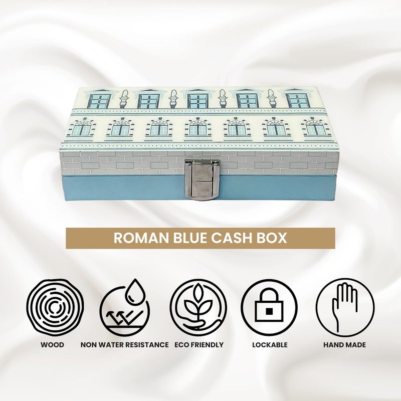 IZZHAAR Roman MDF Wood Cash Box, Multipurpose Printed Jewellery Storage Box, Decorative Envelope for Gaddi, Perfect for Shagun Envelopes, Wedding Gifts, and Special Occasions (Light Blue) - Image 5