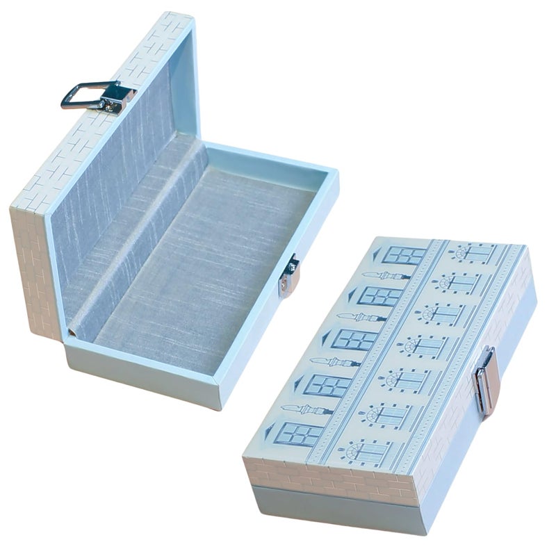 IZZHAAR Roman MDF Wood Cash Box, Multipurpose Printed Jewellery Storage Box, Decorative Envelope for Gaddi, Perfect for Shagun Envelopes, Wedding Gifts, and Special Occasions (Light Blue) - Image 2