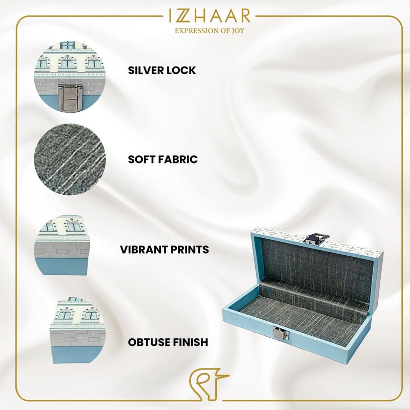 IZZHAAR Roman MDF Wood Cash Box, Multipurpose Printed Jewellery Storage Box, Decorative Envelope for Gaddi, Perfect for Shagun Envelopes, Wedding Gifts, and Special Occasions (Light Blue) - Image 4