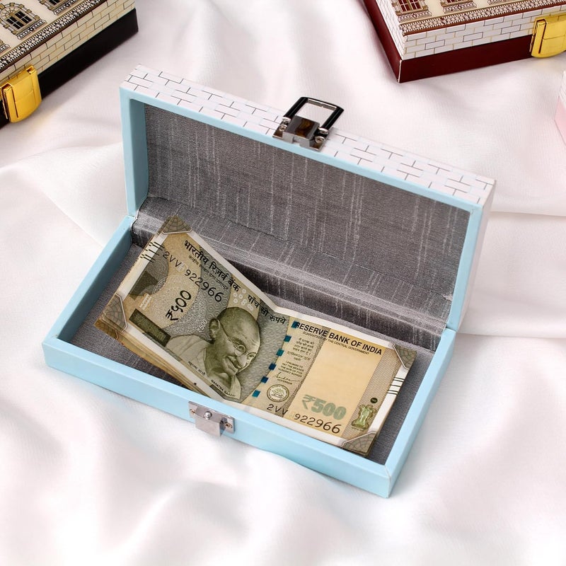 IZZHAAR Roman MDF Wood Cash Box, Multipurpose Printed Jewellery Storage Box, Decorative Envelope for Gaddi, Perfect for Shagun Envelopes, Wedding Gifts, and Special Occasions (Light Blue) - Image 3