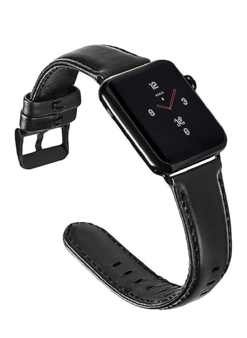 Genuine Leather Watch Strap Compatible with Apple Watch 42mm, 44mm, 45mm, 49mm - Unisex Band for iWatch Ultra/Ultra 2 (49mm), Series 8 & 7 (45mm) - Black - Image 1