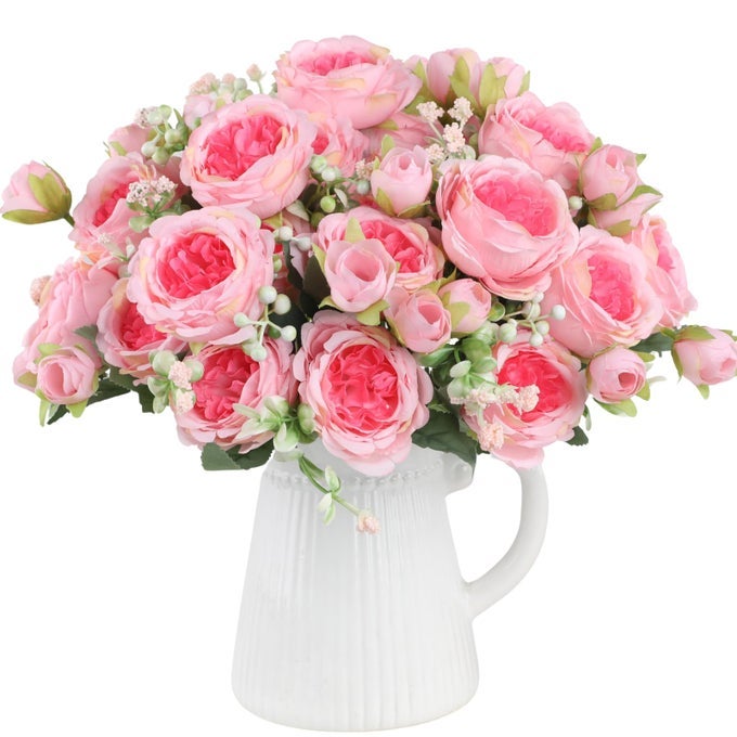 PINK ARTIFICIAL FLOWERS 3PCS PEONIES ARTIFICIAL FLOWERS FAKE PEONY BOUQUET FOR DECORATION FAXUS PEONY FLOWERS ARRANGEMENTS TABLE CENTERPIECES WEDDING BOUQUETS FOR PARTY HOME DECORATION INDOOR