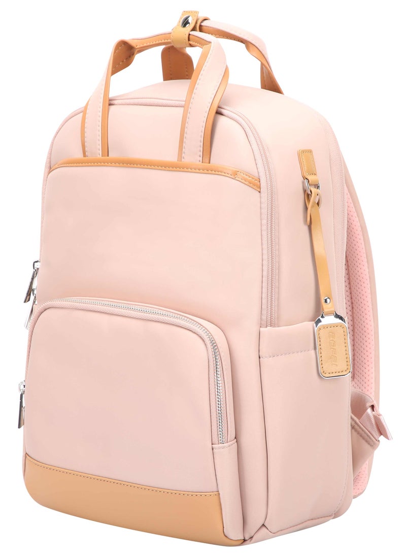 Bopai Premium Durable Lightweight Ladies Laptop Backpack Water Resistant Synthetic Leather Daypack for Casual/Office/School/College, BO-LB811, Pink - Image 1