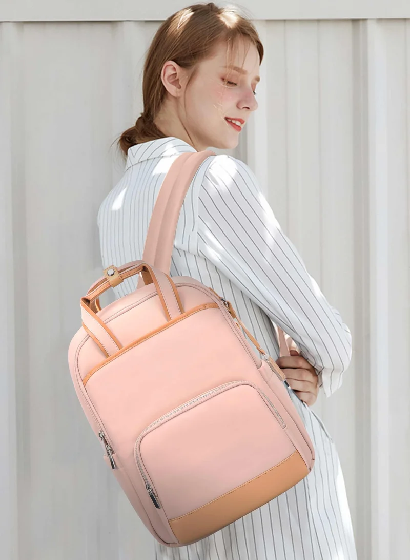 Bopai Premium Durable Lightweight Ladies Laptop Backpack Water Resistant Synthetic Leather Daypack for Casual/Office/School/College, BO-LB811, Pink
