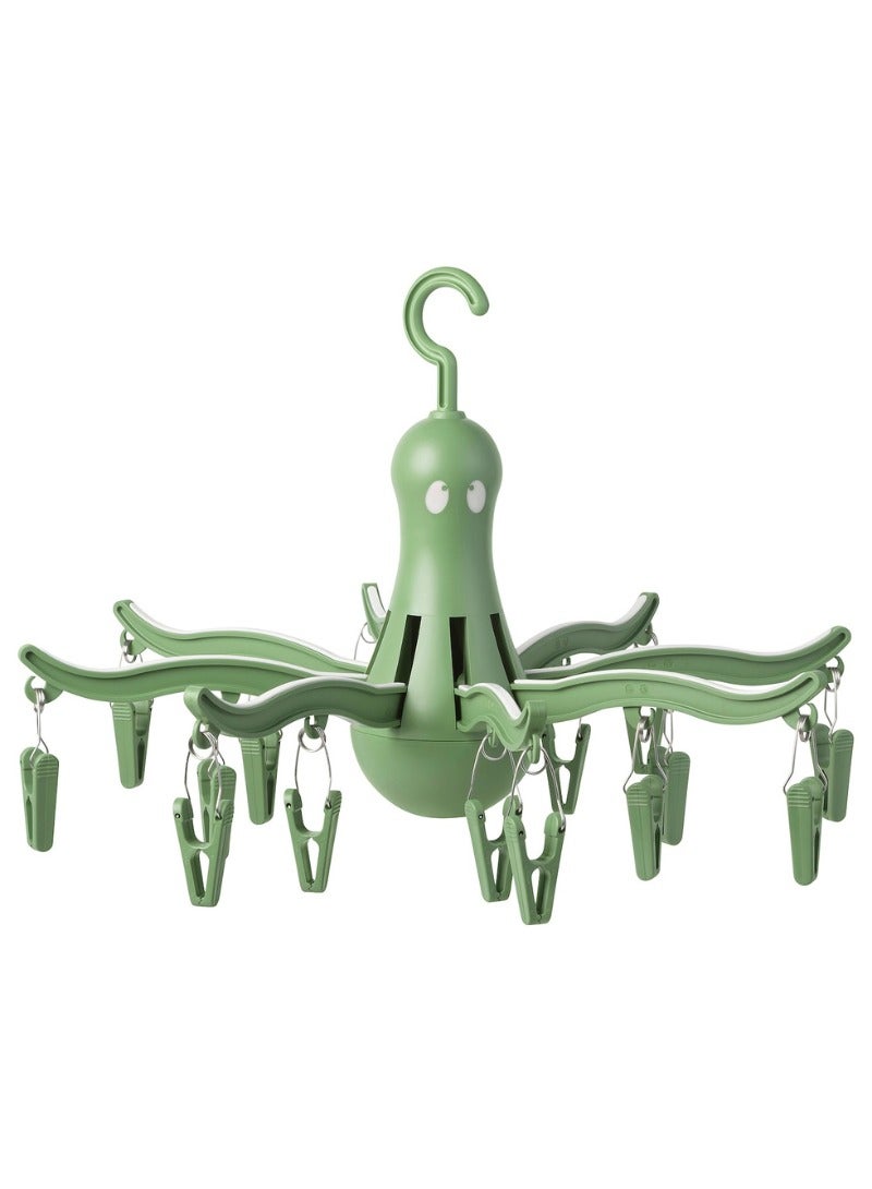 Hanging Dryer with 16 Clothes Pegs, Green, Space-Saving Design  - Image 1