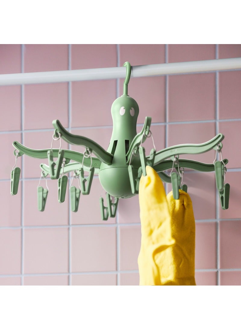 Hanging Dryer with 16 Clothes Pegs, Green, Space-Saving Design  - Image 3