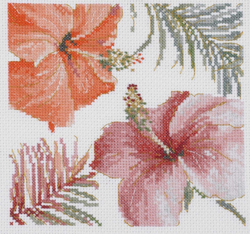 DMC Kit Cross Stitch Watercolor Hibiscus Includes Aida Fabric 55ptscm Moulin toile Thread Needle and Instructions