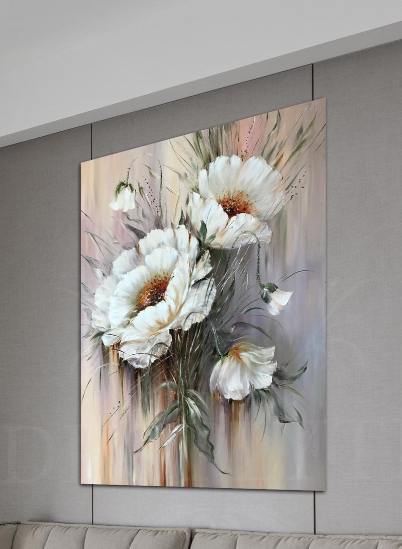 Droplyte White Flowers Abstract Painting Decorative Wall Art Wall Decor Card Board MDF Home Decor for Living Room, Drawing Room, Office Room and Bedroom 30CM x 40CM  - Image 2