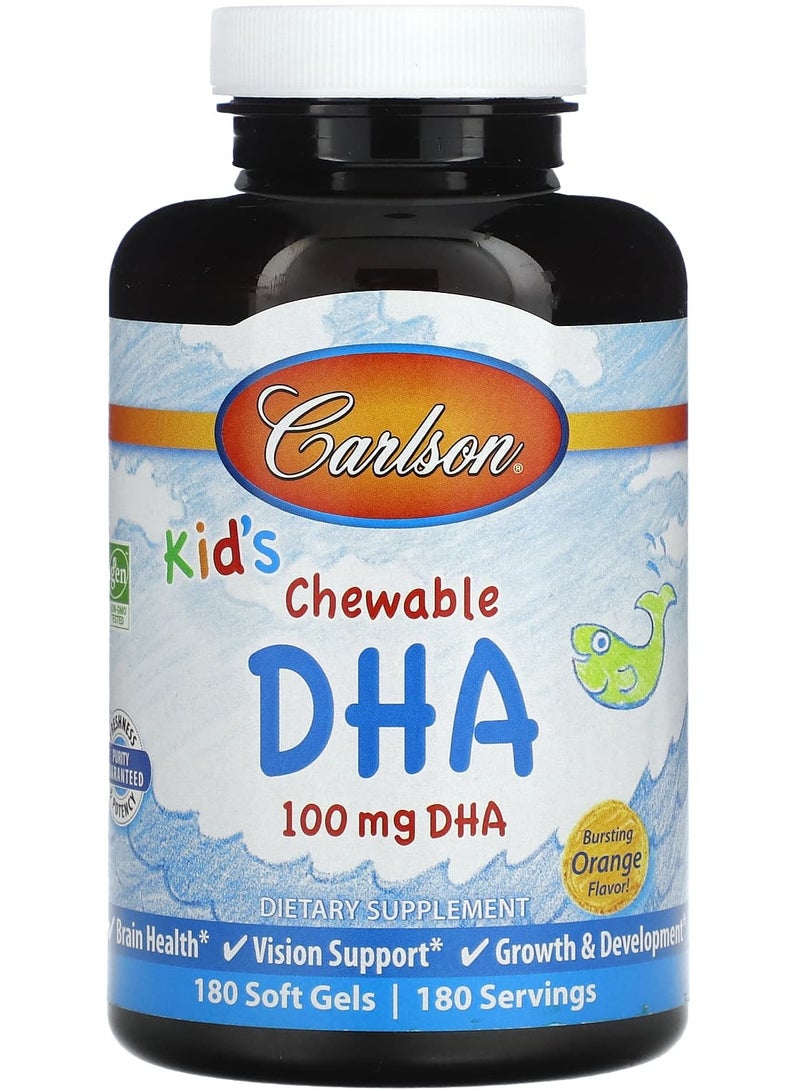 Carlson Kid's Chewable DHA, Bursting Orange, 100 mg, 180 Soft Gels