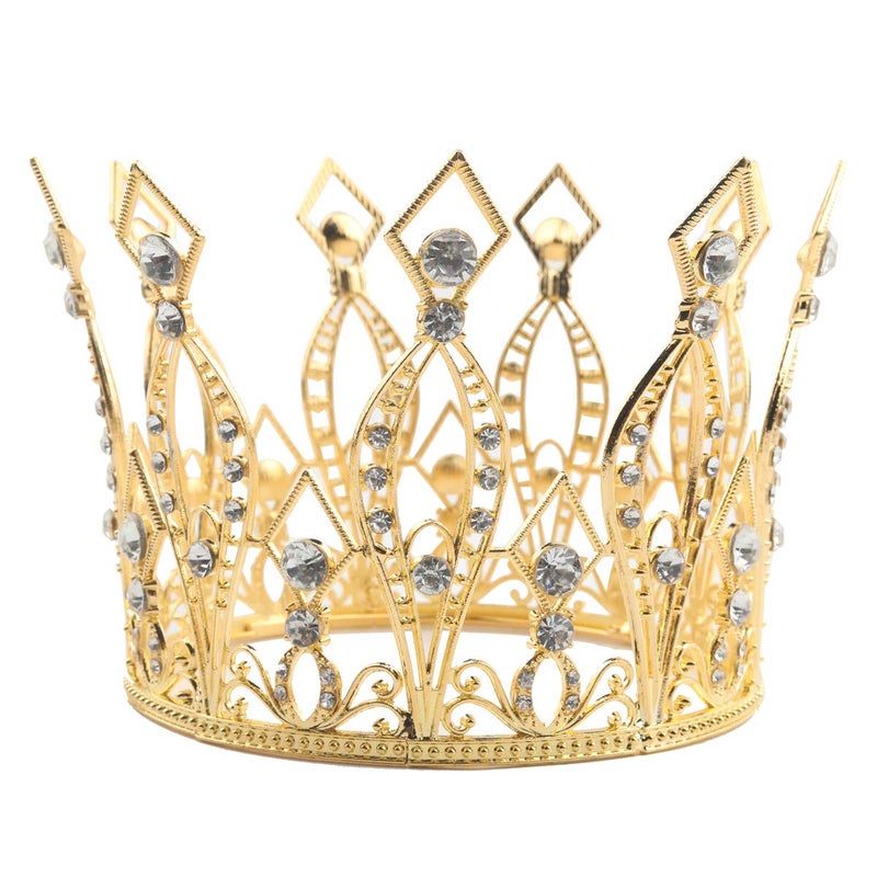 JANOU Crown Tiara Cake Topper Crystal Children Hair Ornaments for Wedding Birthday Baby Shower Party Cake Decoration (Gold)