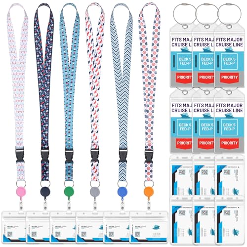 Billbotk Lanyards for Cruise Ship Card, 6 Sets Retractable Lanyard Key Card Holder Badge Reels with Waterproof Luggage Tags ID Holders Essentials Accessories RS5002MN - Image 1