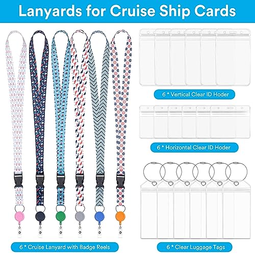 Billbotk Lanyards for Cruise Ship Card, 6 Sets Retractable Lanyard Key Card Holder Badge Reels with Waterproof Luggage Tags ID Holders Essentials Accessories RS5002MN - Image 2
