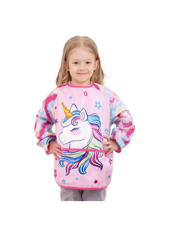 Wernnsai Unicorn Art Smock Kids Aprons For Girls Ages 38 Waterproof Toddler Art Smock Painting Toddler Apron For Girls With Long Sleeve And 3 Pockets - Image 1