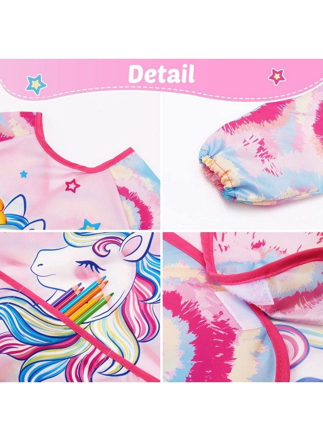 Wernnsai Unicorn Art Smock Kids Aprons For Girls Ages 38 Waterproof Toddler Art Smock Painting Toddler Apron For Girls With Long Sleeve And 3 Pockets - Image 3