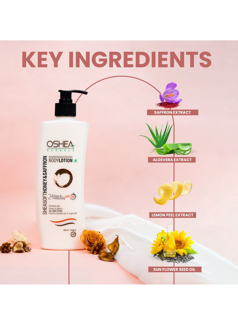 OSHEA Herbals Sheasoft Honey & Saffron Body Lotion 400 ml - Image 3