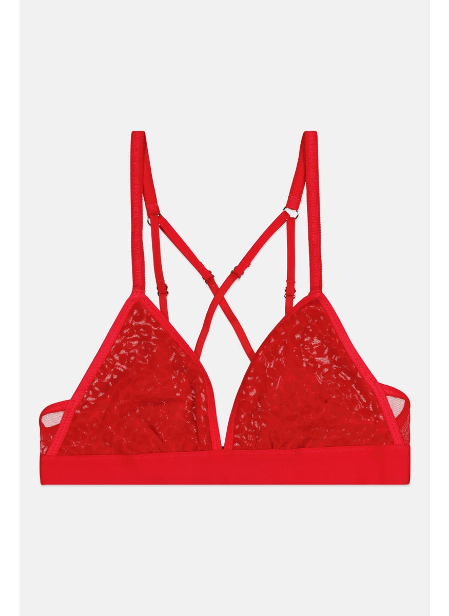 Aerie Women Non Padded Textured Bra, Red  - Image 1