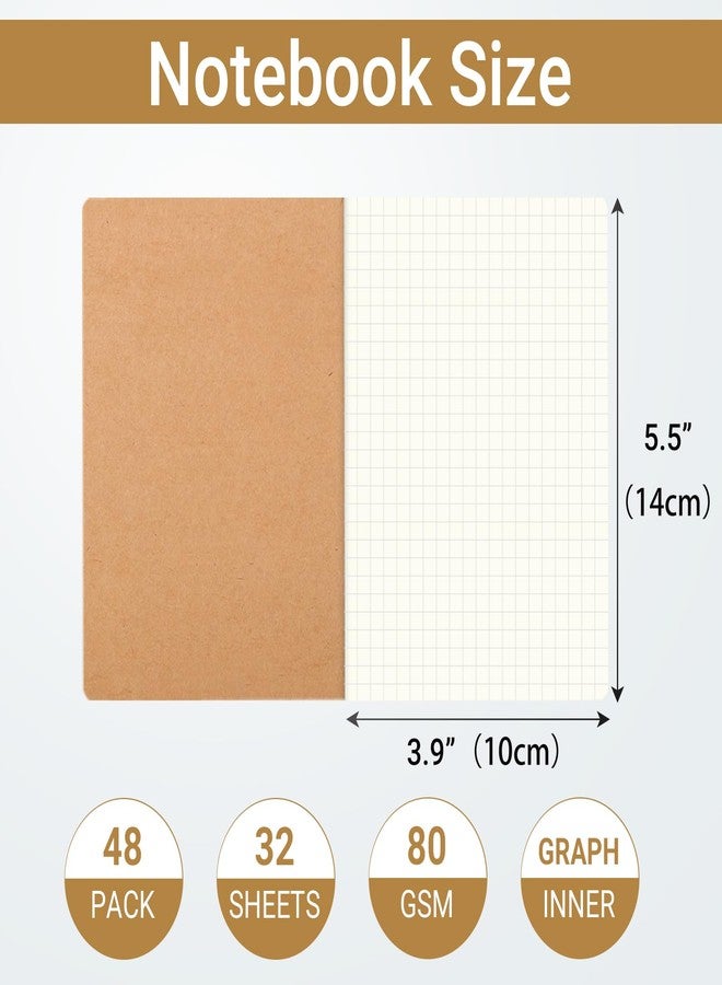zmybcpack 48 Pack A6 Graph Paper Notebooks, 5mm Square Grid Paper Notebook Journals with Kraft Cover, Small Grid Notebooks for Math, Engineering (30 Sheets / 60 Square Grid Pages) - Image 2