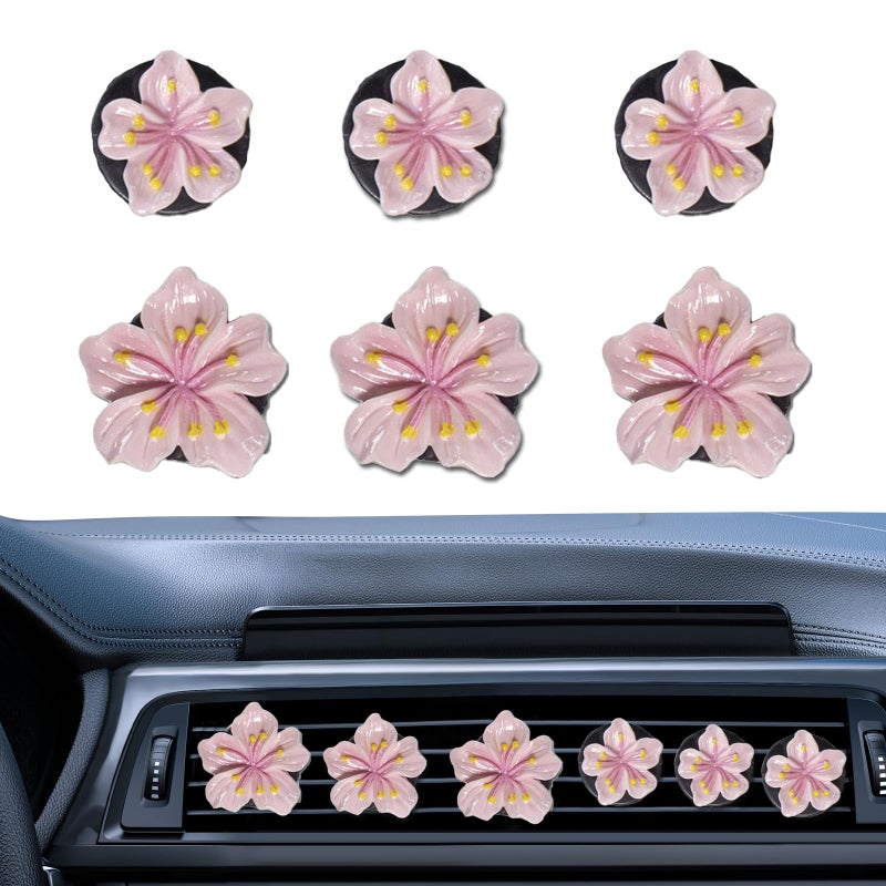 NIIIYTYB 3 Set Cute Car Vent Clips Flower Air Vent Clips for Fresheners Hawaiian Hibiscus and Cherry Blossom Car Accessories Aesthetic Interior Decor for Women Peach Blossom Pink - Image 3