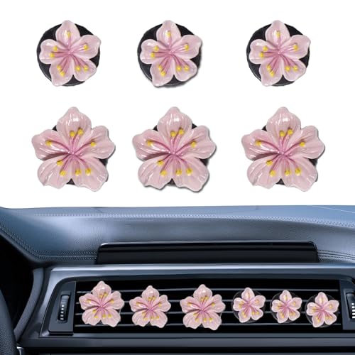 NIIIYTYB 3 Set Cute Car Vent Clips Flower Air Vent Clips for Fresheners Hawaiian Hibiscus and Cherry Blossom Car Accessories Aesthetic Interior Decor for Women Peach Blossom Pink - Image 1