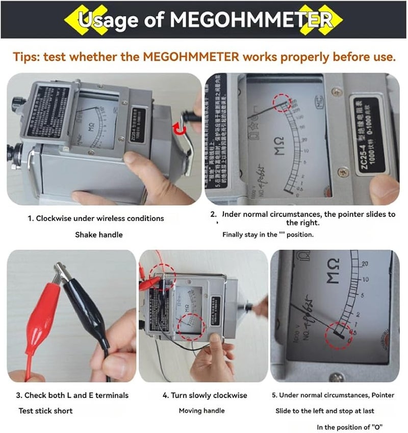 ZC25 4 Insulation Resistance Tester 1000V Hand Crank Megohmmeter Plastic Case - Image 2