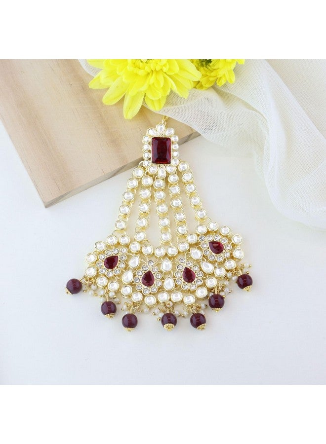 I Jewels Gold Plated Mughal Pearl Drop Kundan Jhumar Passa/Jhoomar Maang Tikka for Women (T2047M) - Image 2