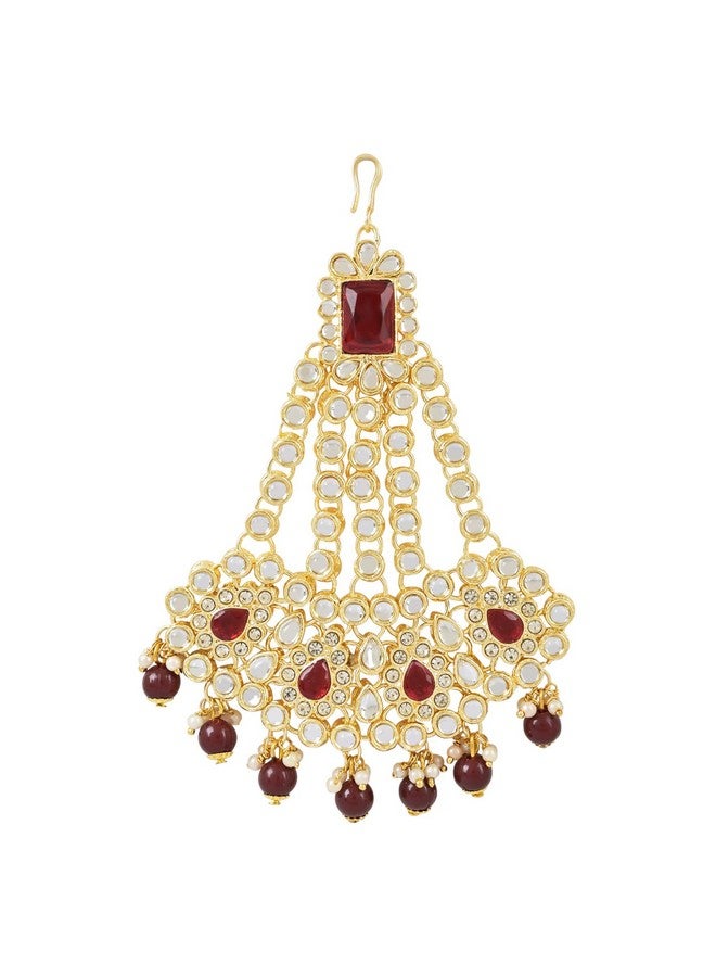 I Jewels Gold Plated Mughal Pearl Drop Kundan Jhumar Passa/Jhoomar Maang Tikka for Women (T2047M) - Image 1